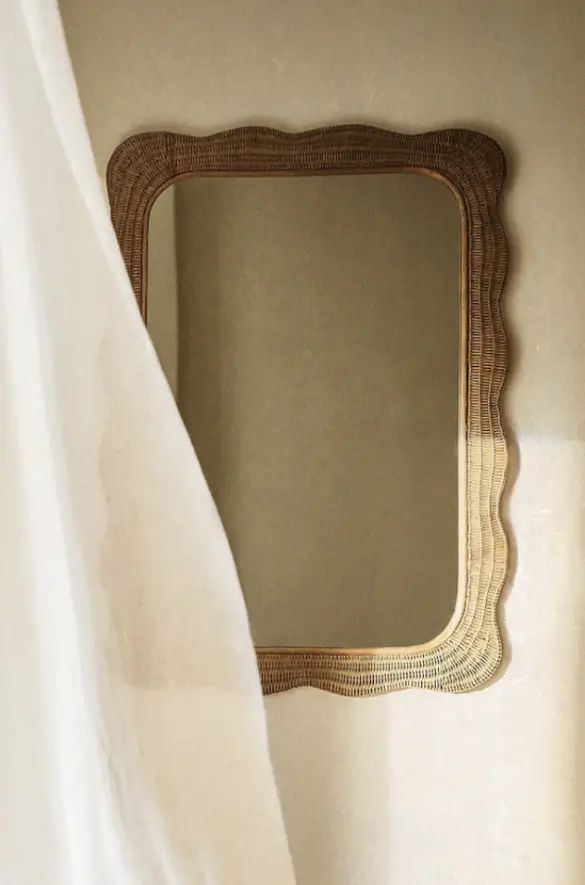 Irregular rattan wall mirror